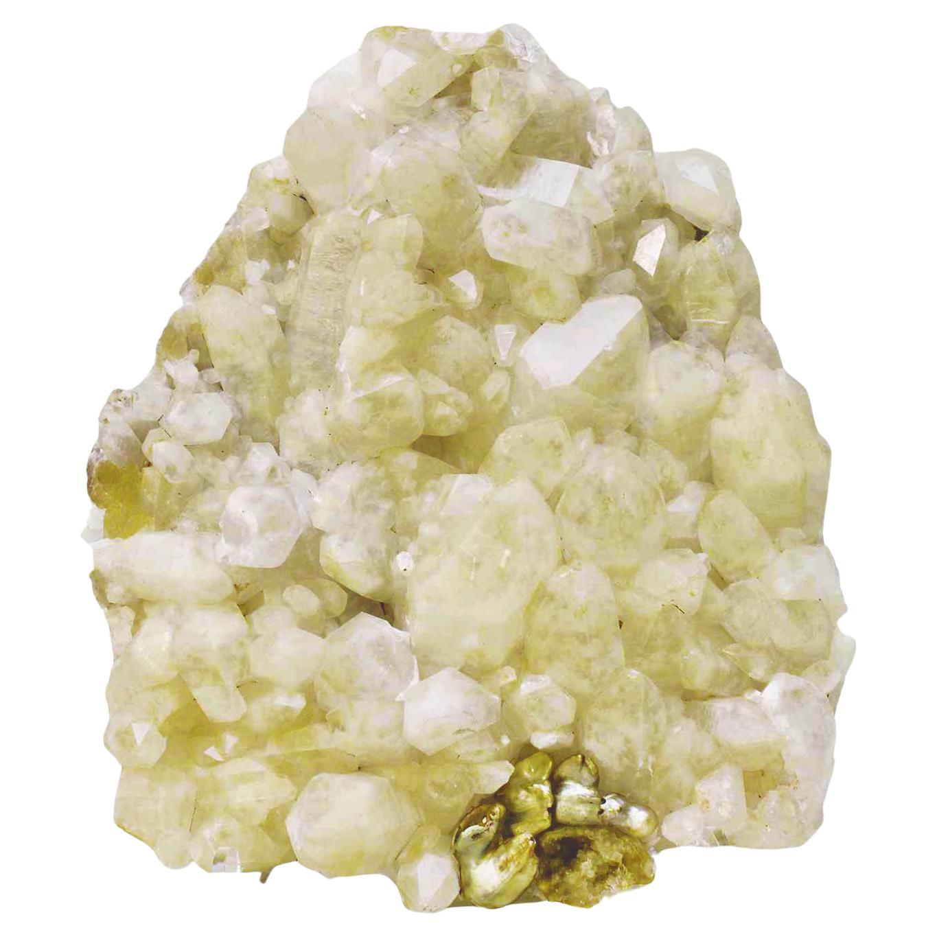 Lemon Quartz Cluster Mineral with Coordinating Baroque Pearls and Geode For Sale