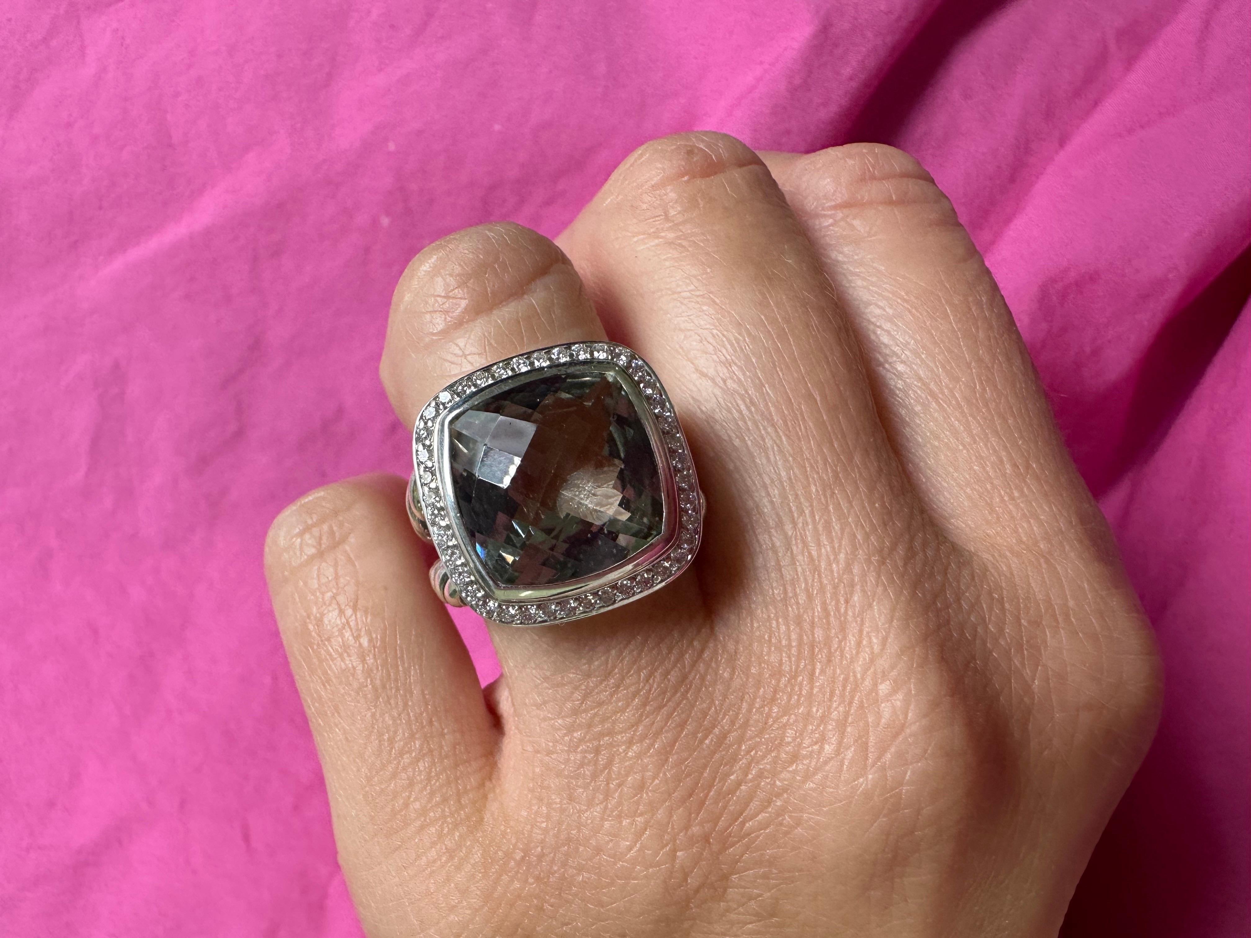 Square Cut Lemon Quartz cocktail ring silver by David Yurman size 7.5 For Sale