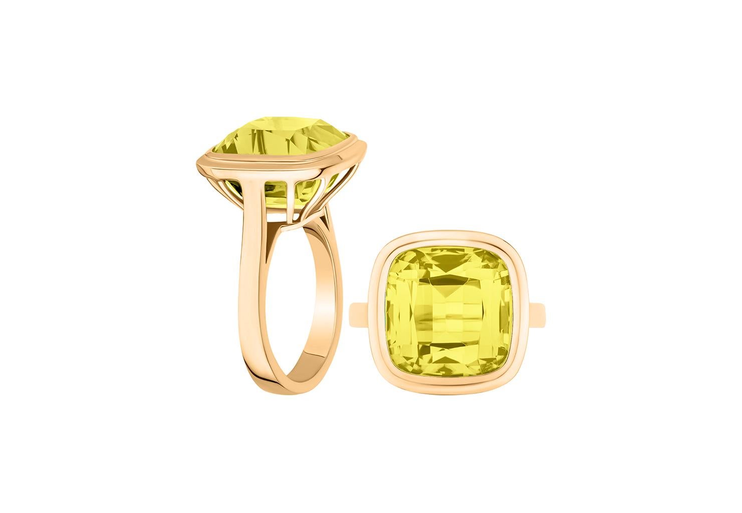 En vente :  Bague en or jaune 18K avec quartz citron taille coussin 3