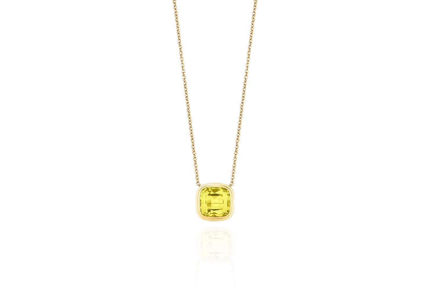 Pendentif en or jaune 18K avec coussin en quartz citron Pour femmes en vente