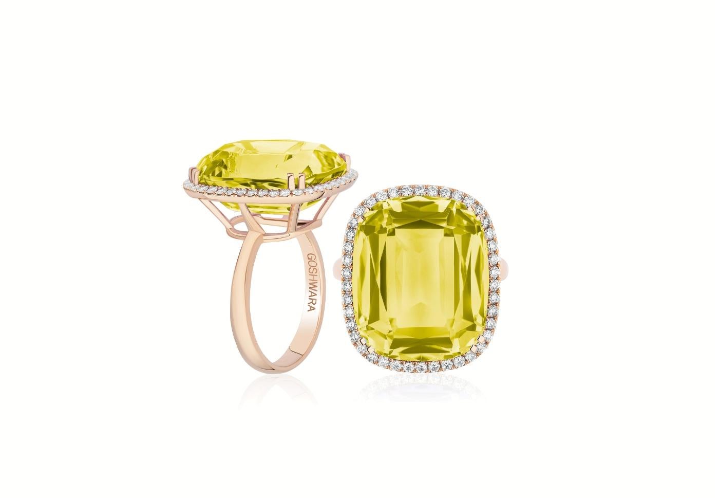 En venta: Anillo de cuarzo limón y diamantes talla cojín en oro amarillo de 18 quilates  3