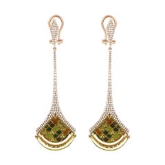 Lemon Quartz & Diamond Studded Earrings in 14 Karat Yellow Gold