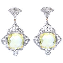Lemon Quartz Diamonds Earrings 14 Karat Gold, 1975