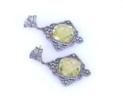 Lemon Quartz Diamonds Earrings 14 Karat Gold, 1975