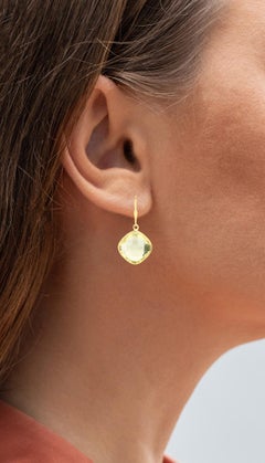 Lemon Quartz Earrings 21.3 Carats Gold Plated Silver