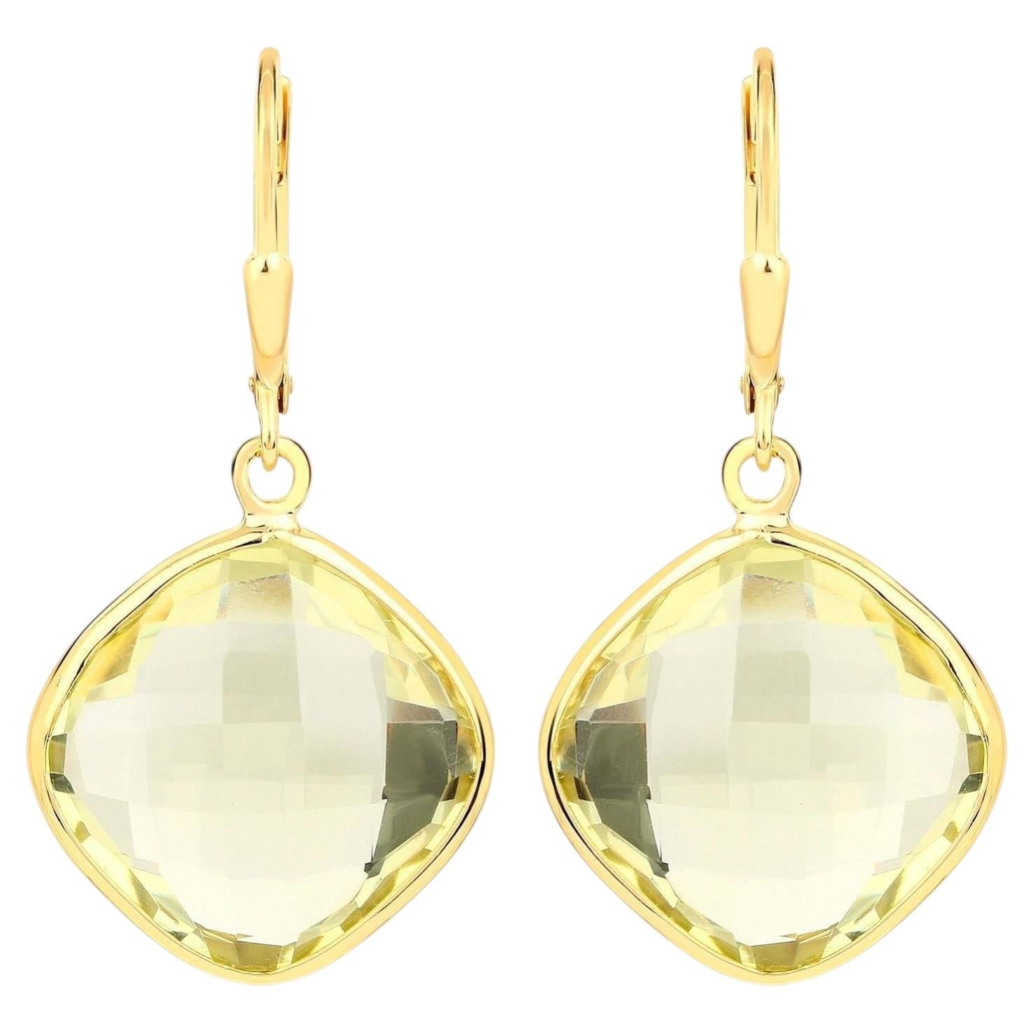 Lemon Quartz Earrings 21.3 Carats Gold Plated Silver For Sale