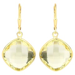 Lemon Quartz Earrings 21.3 Carats Gold Plated Silver