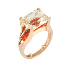 Lemon Quartz Fire Opal Ring Estate 14 Karat Gold Cocktail Jewelry Vintage Fine