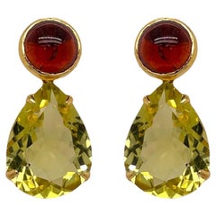Tropfenohrringe aus Zitronenquarz und Granat aus 18k Gelbgold