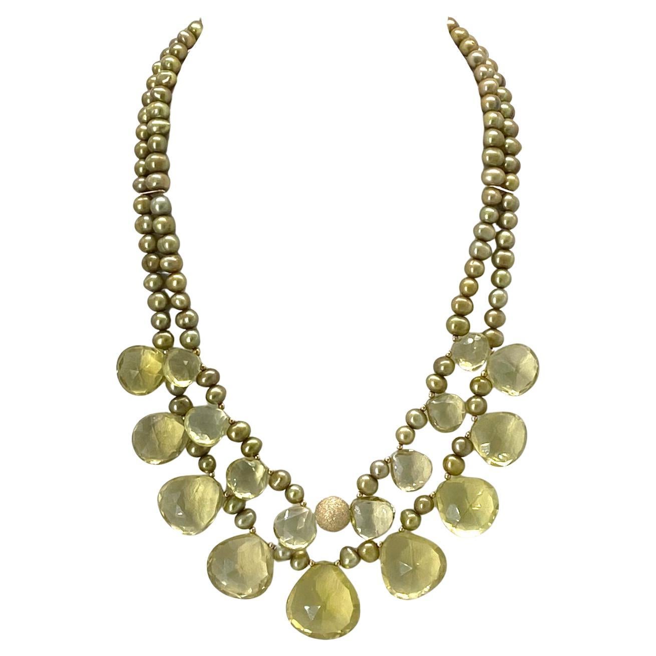Zitronenquarz Herz Briolette und 14K Gold-gefüllte Doppelstrang Halskette im Angebot 2