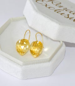 Lemon Quartz Heart Shape Earrings in 18K Solid Yellow Gold