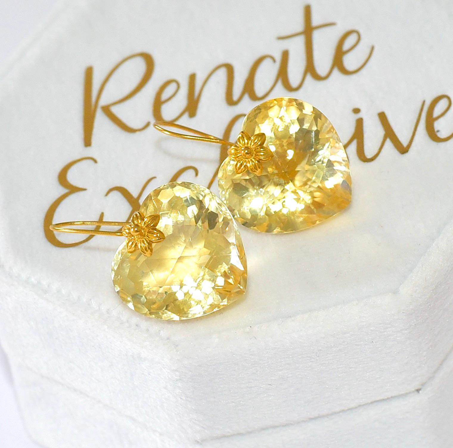 Lemon Quartz Heart Shape Earrings in 18K Solid Yellow Gold In New Condition In Astoria, NY