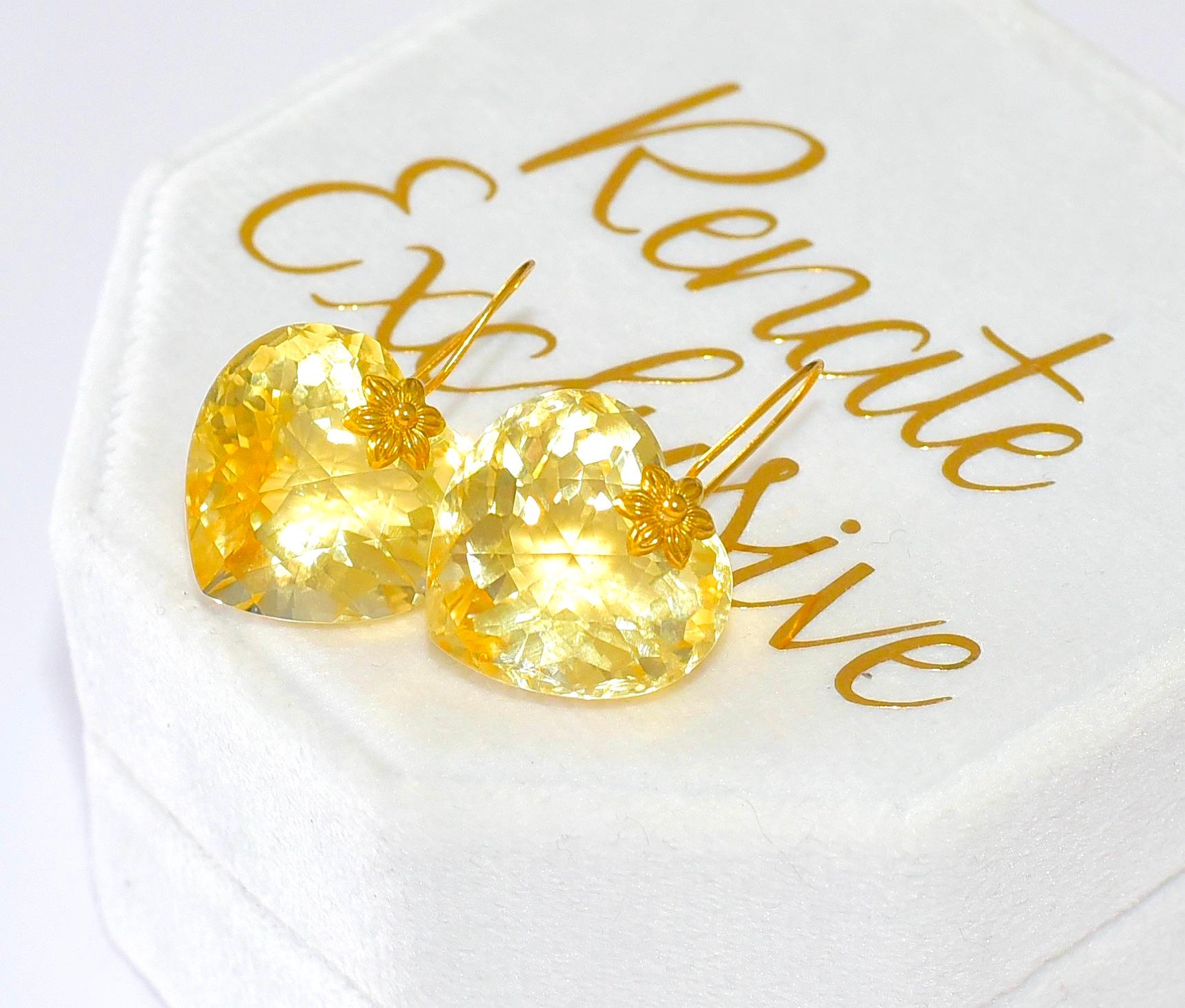 Lemon Quartz Heart Shape Earrings in 18K Solid Yellow Gold 2