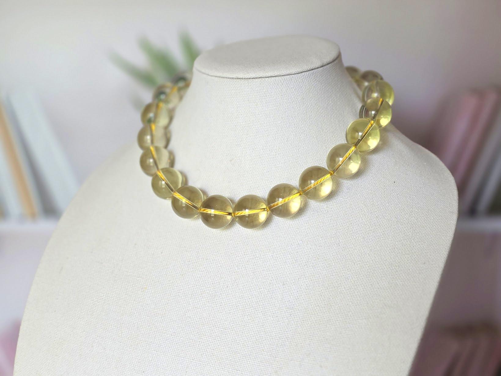 Women's Lemon Quartz Knotted Beaded Necklace For Sale