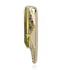 Lemon Quartz, Multi Sapphire and Diamond Studded Pendant in 14karat Yellow Gold