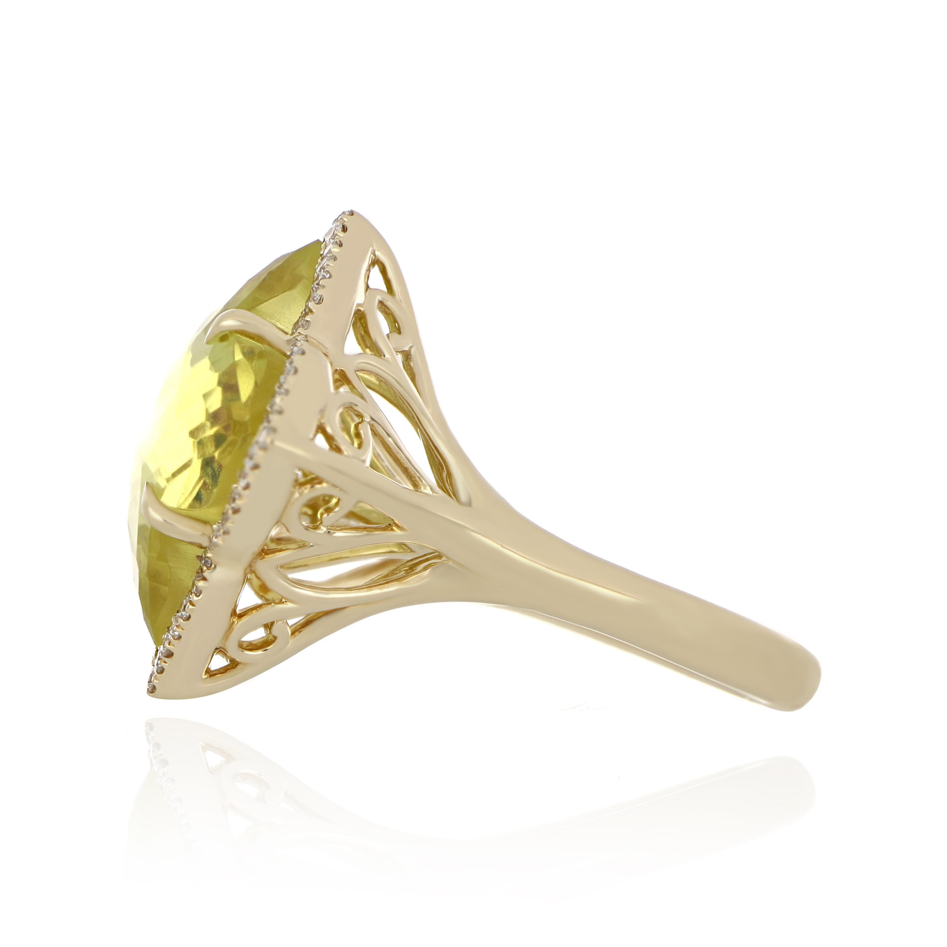 For Sale:  Lemon Quartz, Multi Sapphire and Diamond Studded Ring 14 Karat Yellow Gold 6