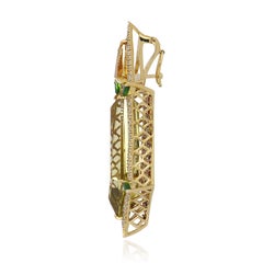 Lemon Quartz, Multi Stone & Diamond Studded Pendant in 14 Karat Yellow Gold