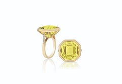 Lemon Quartz Octagon Ring with Diamond in 18K Yellow Gold