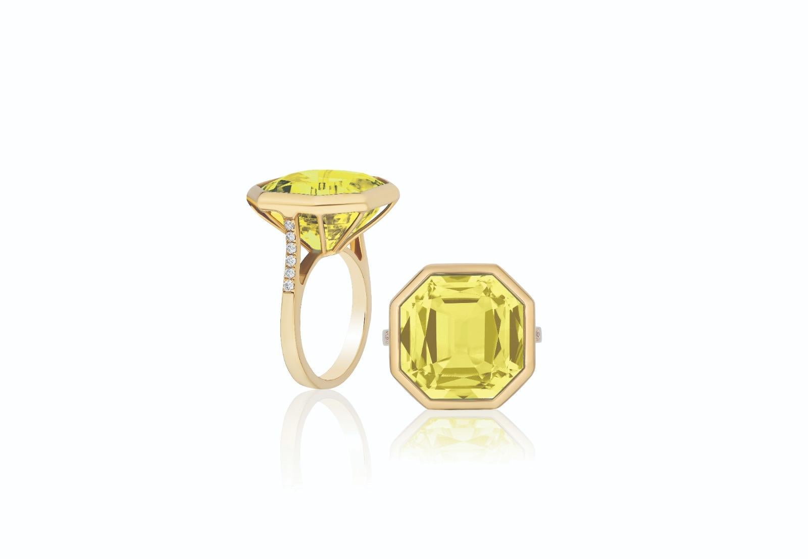 For Sale:  Lemon Quartz Octagon Ring with Diamond in 18K Yellow Gold 5