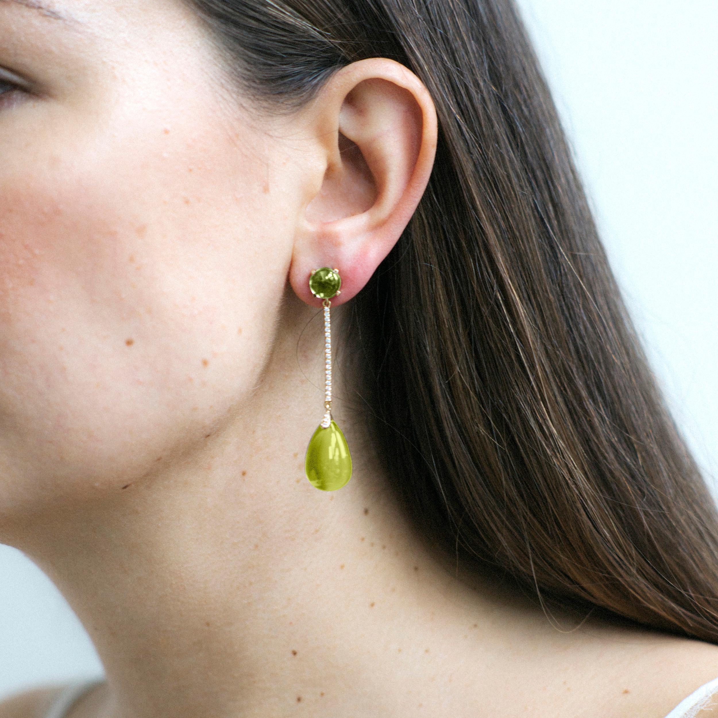 (Please allow 2-4 weeks for this item to be delivered)

Lemon Quartz & Peridot Long Drop Earrings with Diamonds in 18K Yellow Gold, from 'Naughty' Collection

Stone Size: 19 x 12 mm & 8 mm 

Diamonds: G-H / VS, Approx Wt: 0.28 Cts