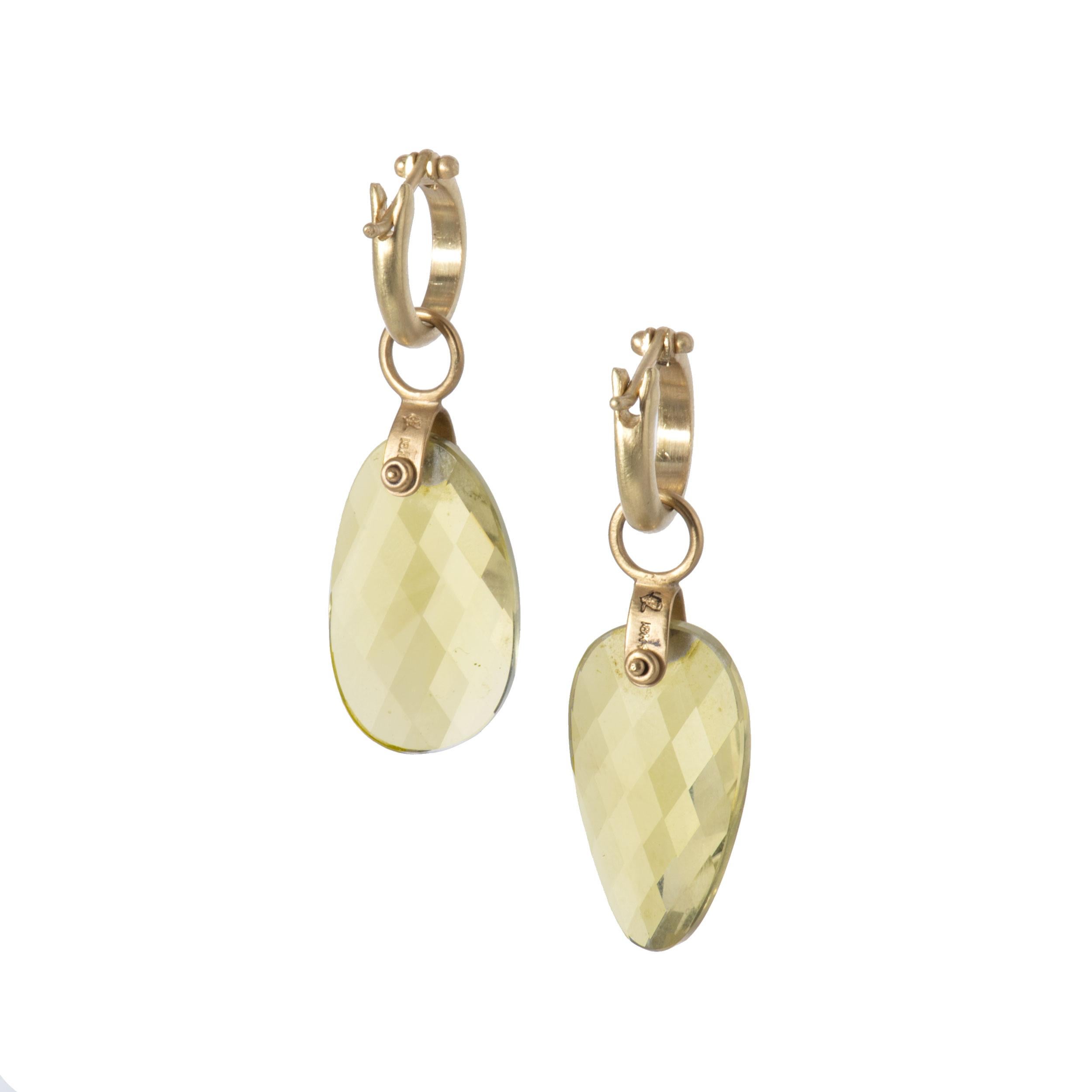 Women's Lemon Quartz Petal Drop Earrings in 18 Karat Gold For Sale