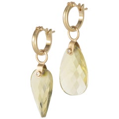 Lemon Quartz Petal Drop Earrings in 18 Karat Gold