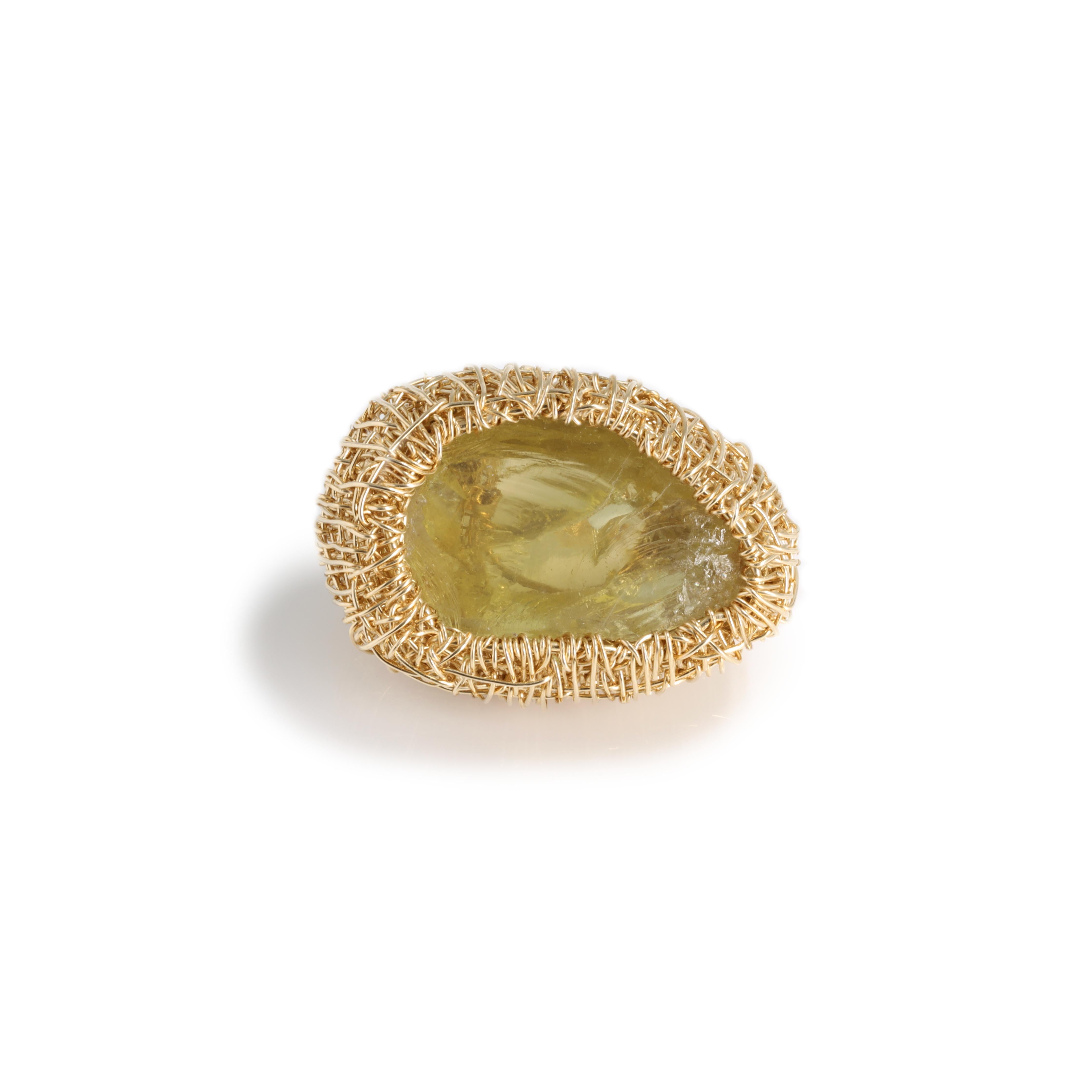 Lemon Quartz Raw Stone Cocktail Ring in One-Off 14kt Gold Filled by the Artist For Sale 3