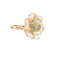 Lemon Quartz Ring in 18 Karat Rose Gold with Topaz and Diamond.