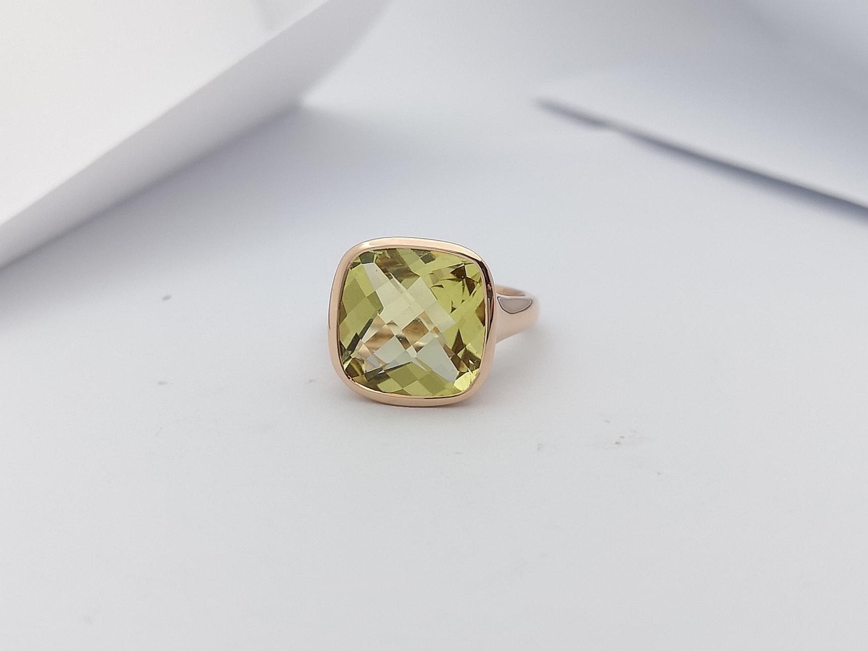 Lemon Quartz Ring Set in 14 Karat Rose Gold Settings For Sale 1