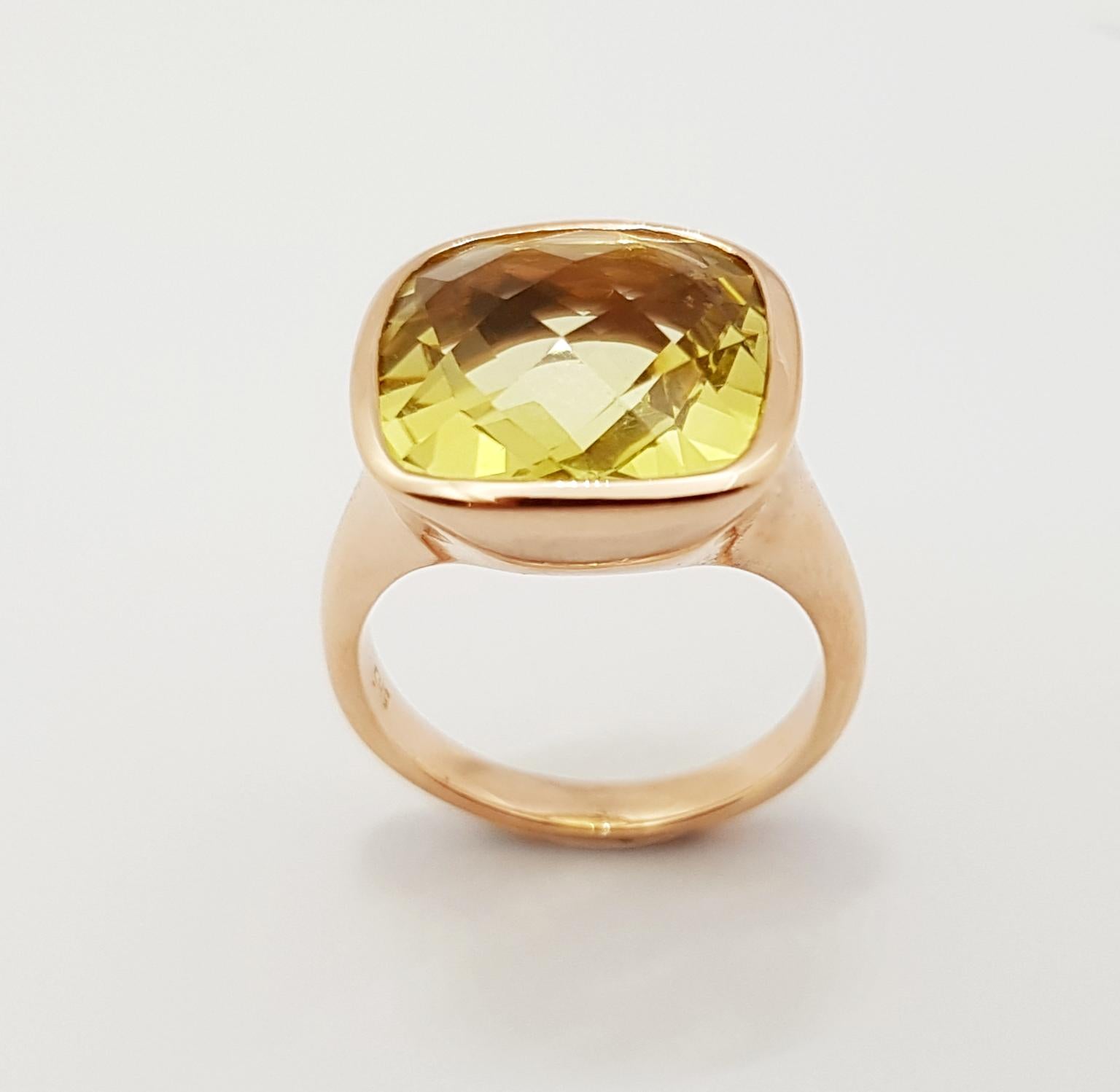 Lemon Quartz Ring Set in 14 Karat Rose Gold Settings For Sale 2