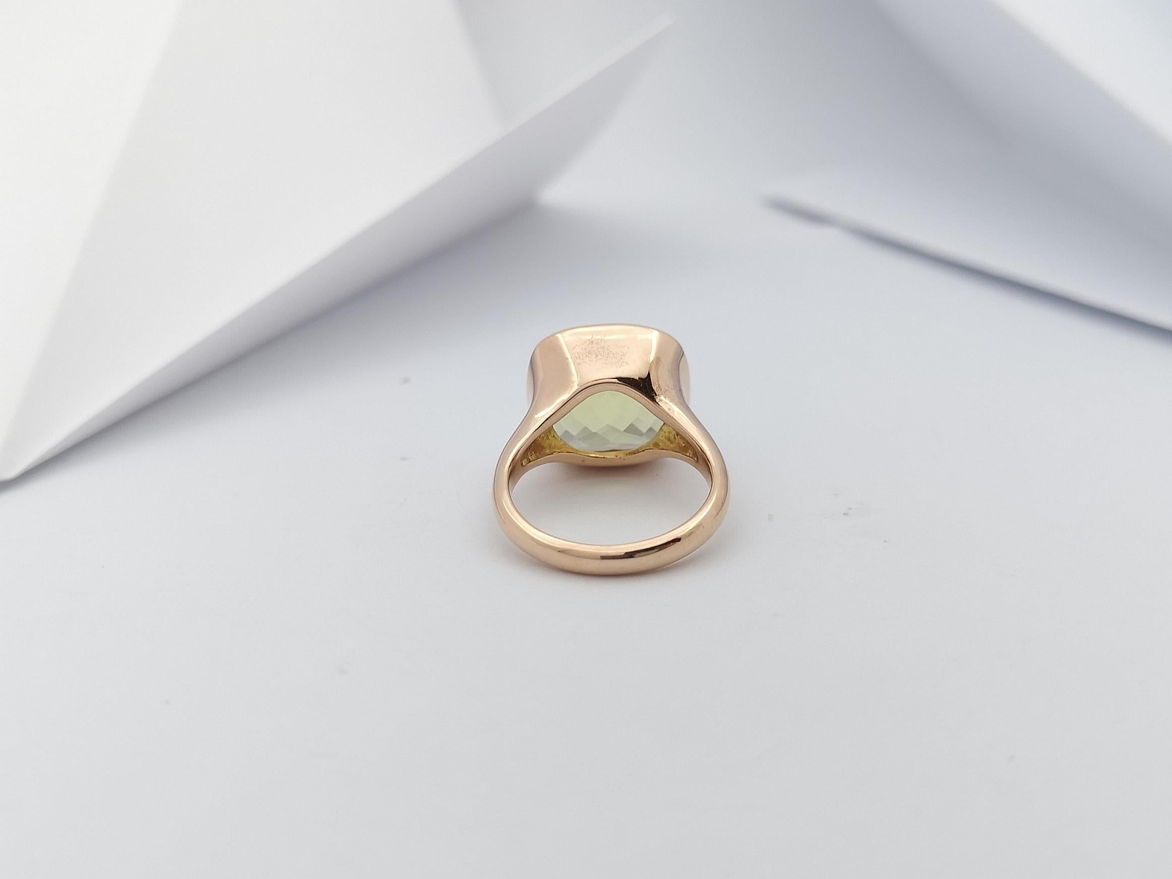 Lemon Quartz Ring Set in 14 Karat Rose Gold Settings For Sale 3