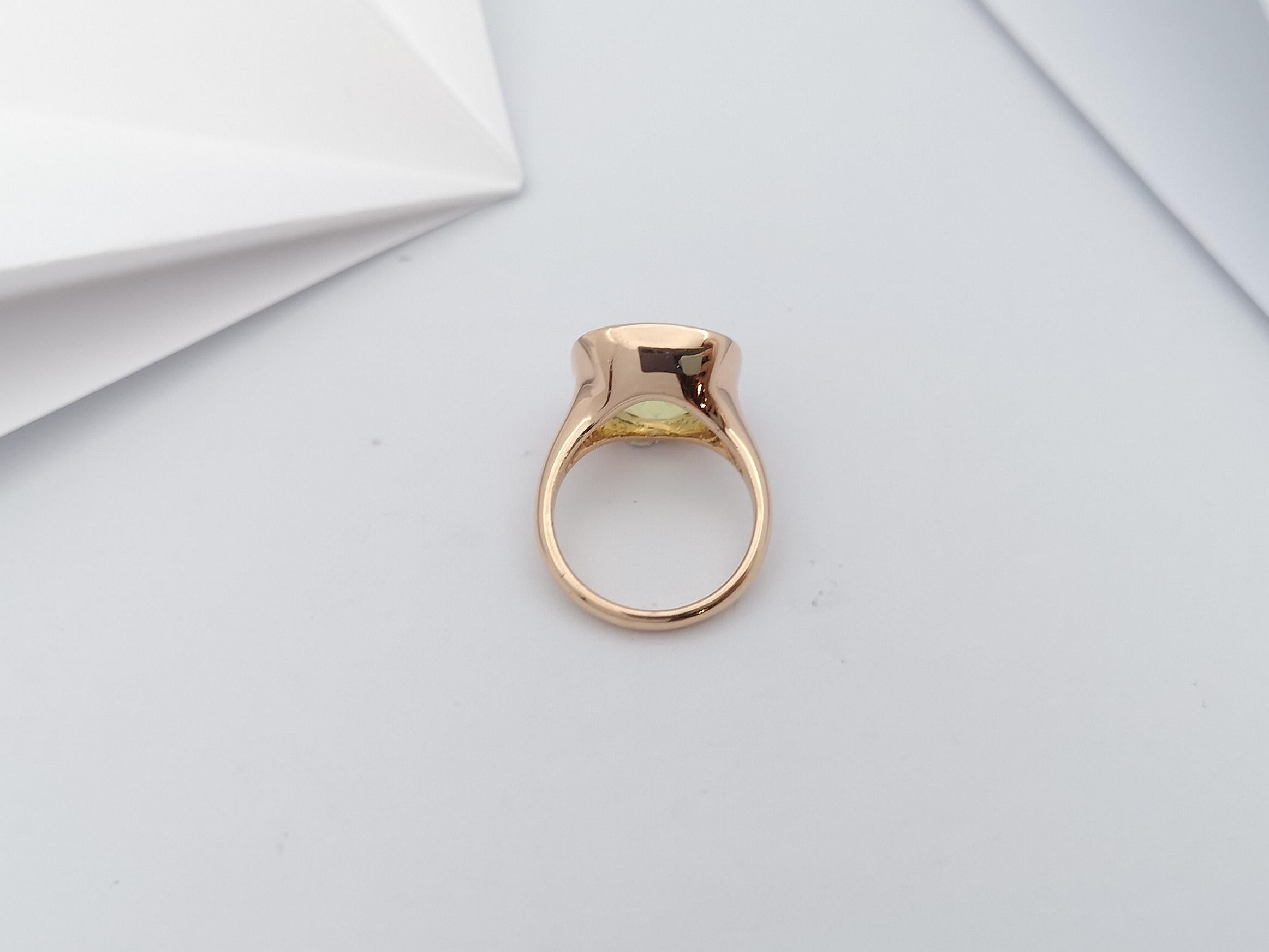 Lemon Quartz Ring Set in 14 Karat Rose Gold Settings For Sale 4