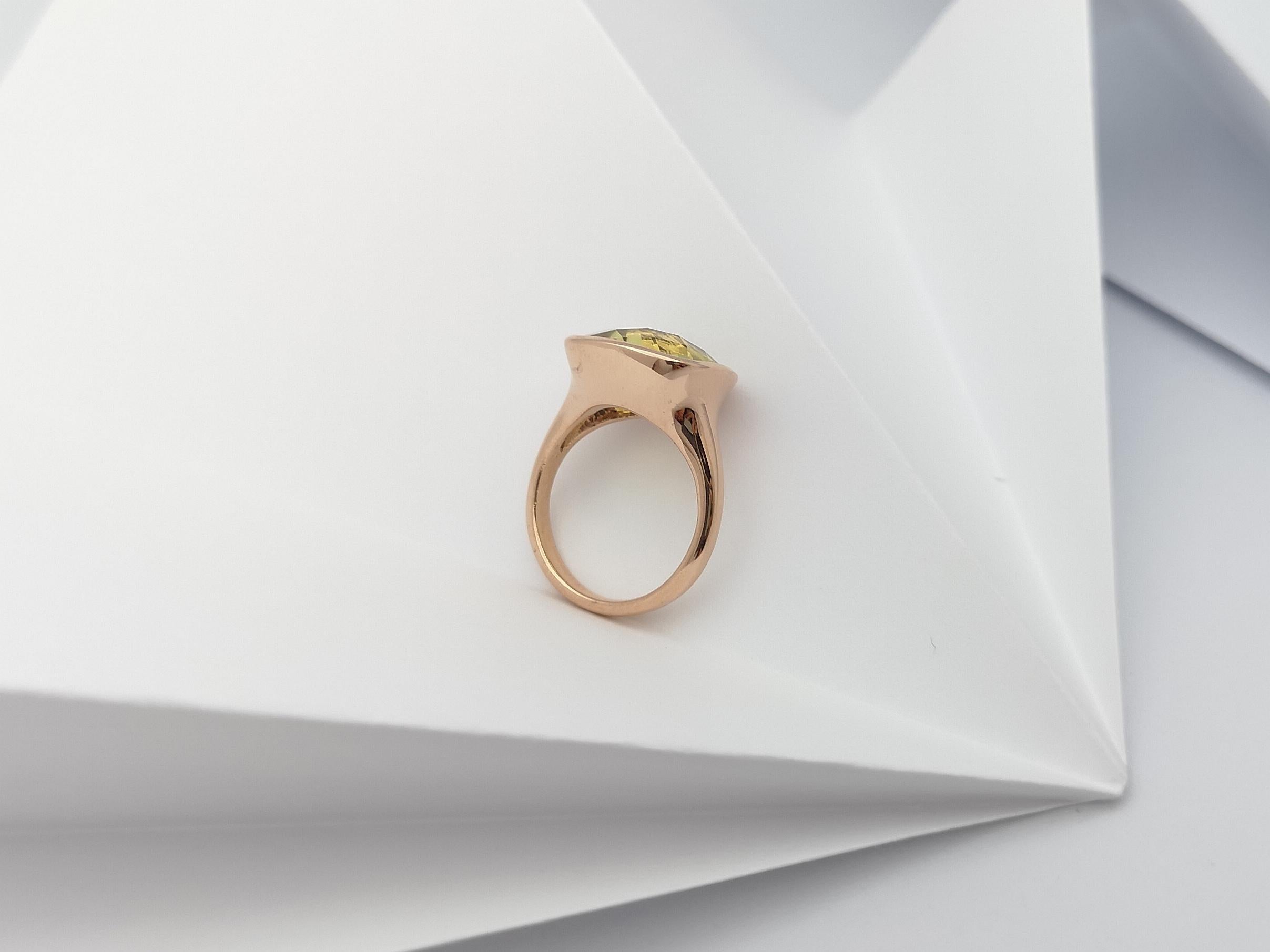 Lemon Quartz Ring Set in 14 Karat Rose Gold Settings For Sale 5