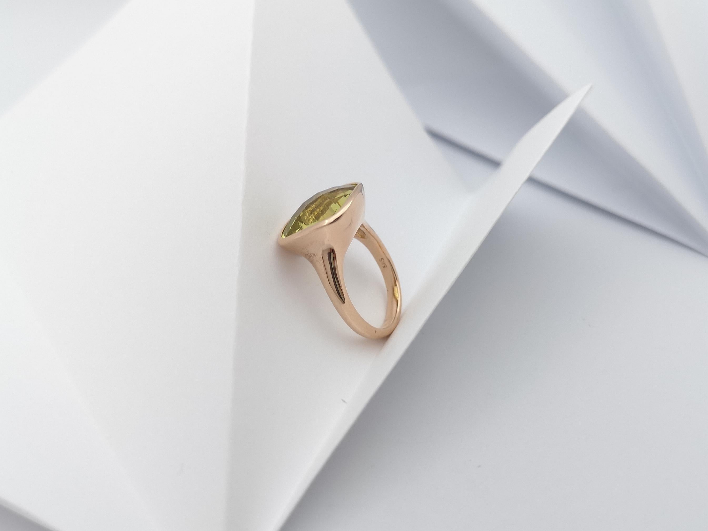 Lemon Quartz Ring Set in 14 Karat Rose Gold Settings For Sale 6