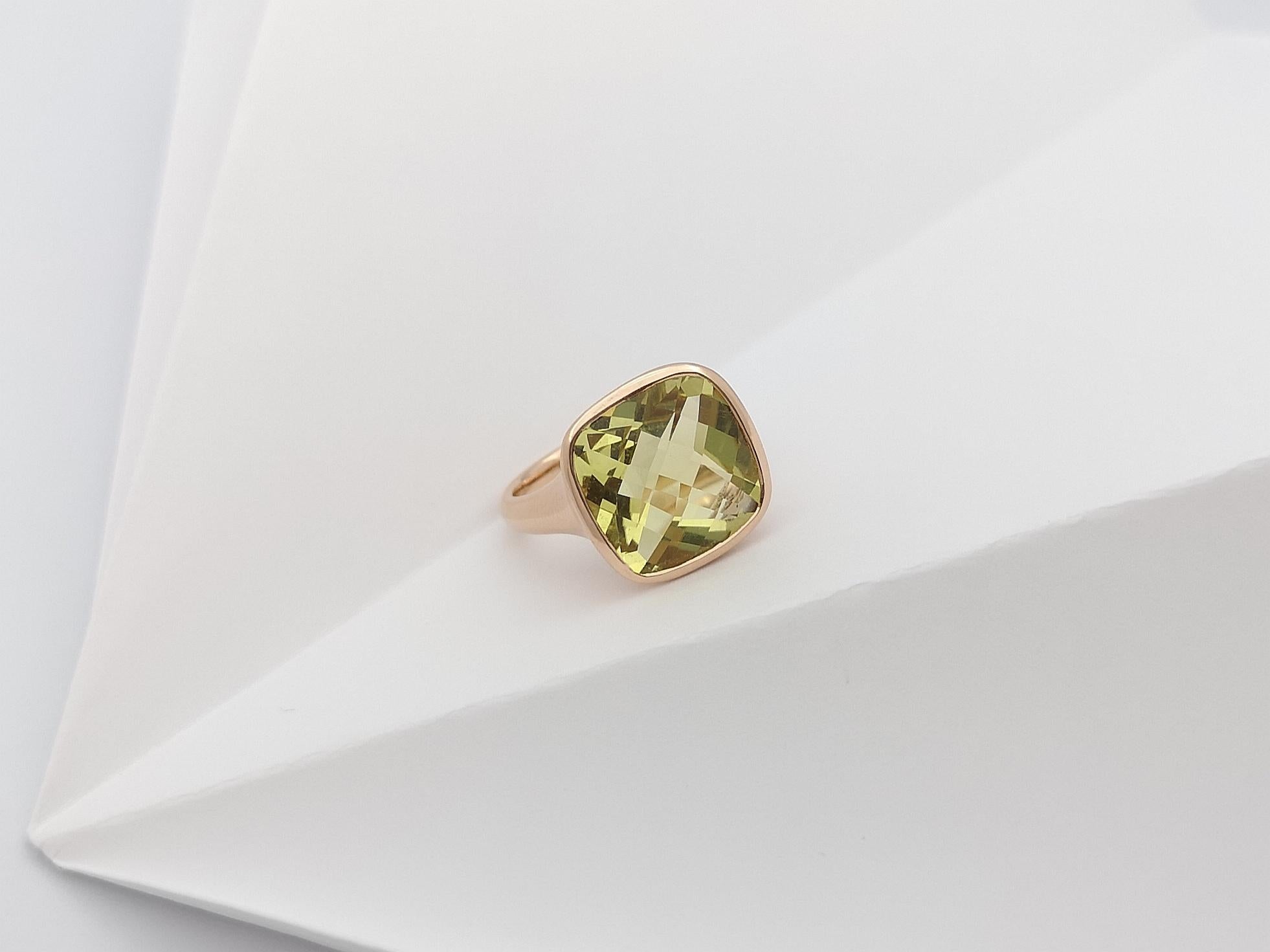 Lemon Quartz Ring Set in 14 Karat Rose Gold Settings For Sale 7