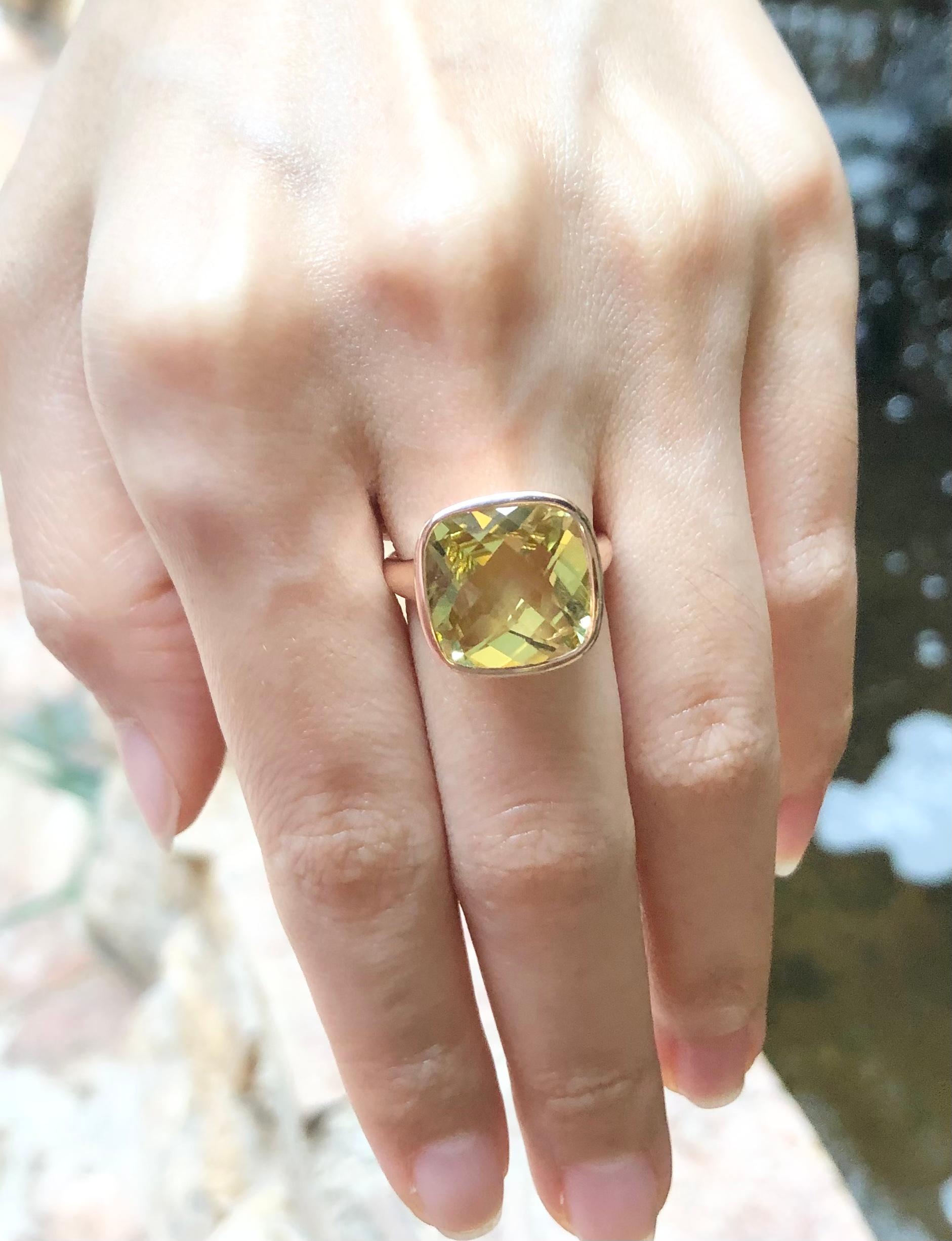 Contemporary Lemon Quartz Ring Set in 14 Karat Rose Gold Settings For Sale