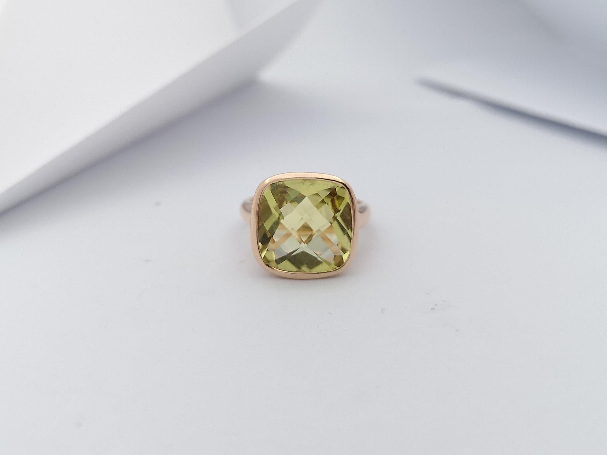 Lemon Quartz Ring Set in 14 Karat Rose Gold Settings In New Condition For Sale In Bangkok, TH