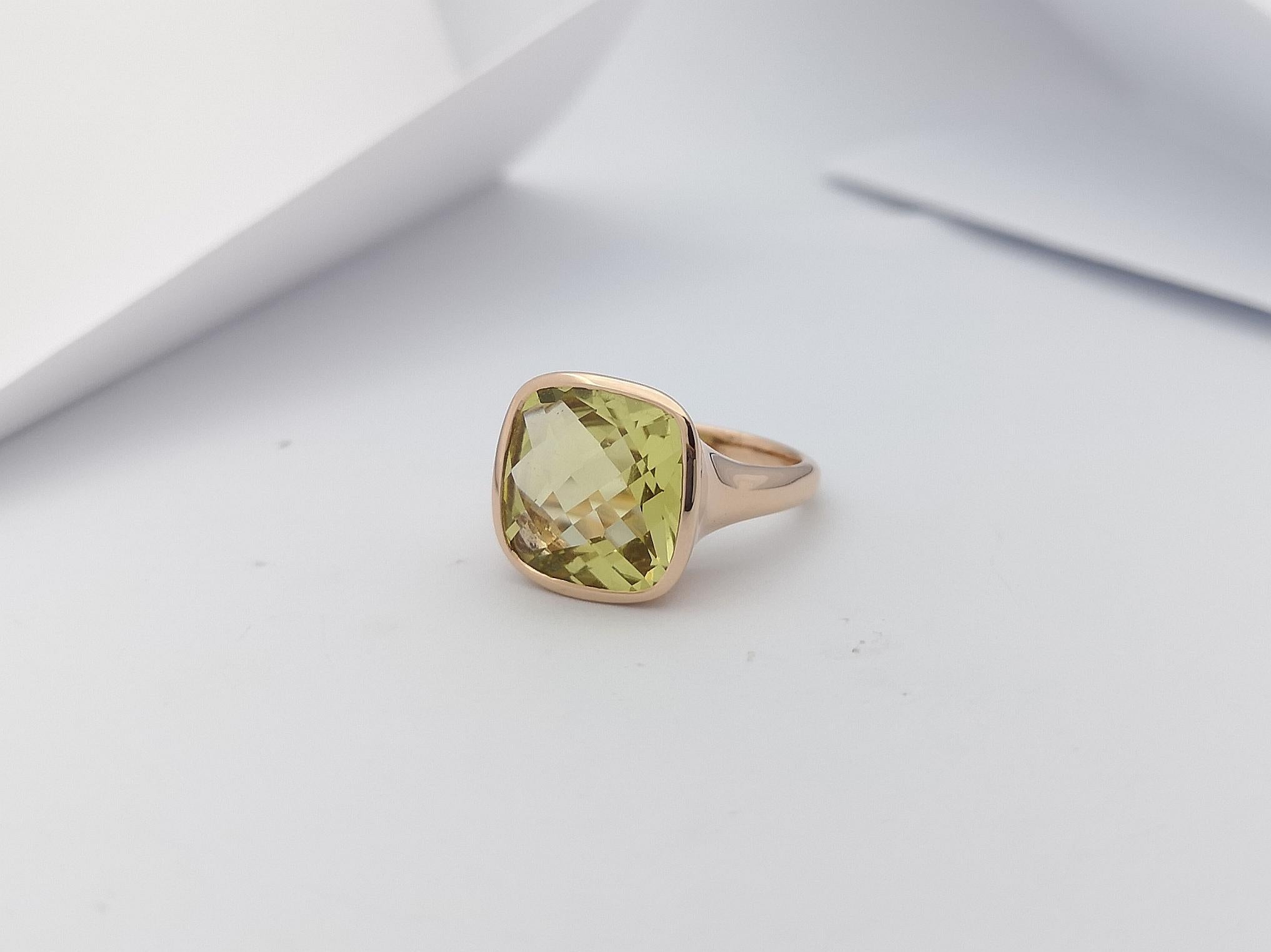 Women's or Men's Lemon Quartz Ring Set in 14 Karat Rose Gold Settings For Sale