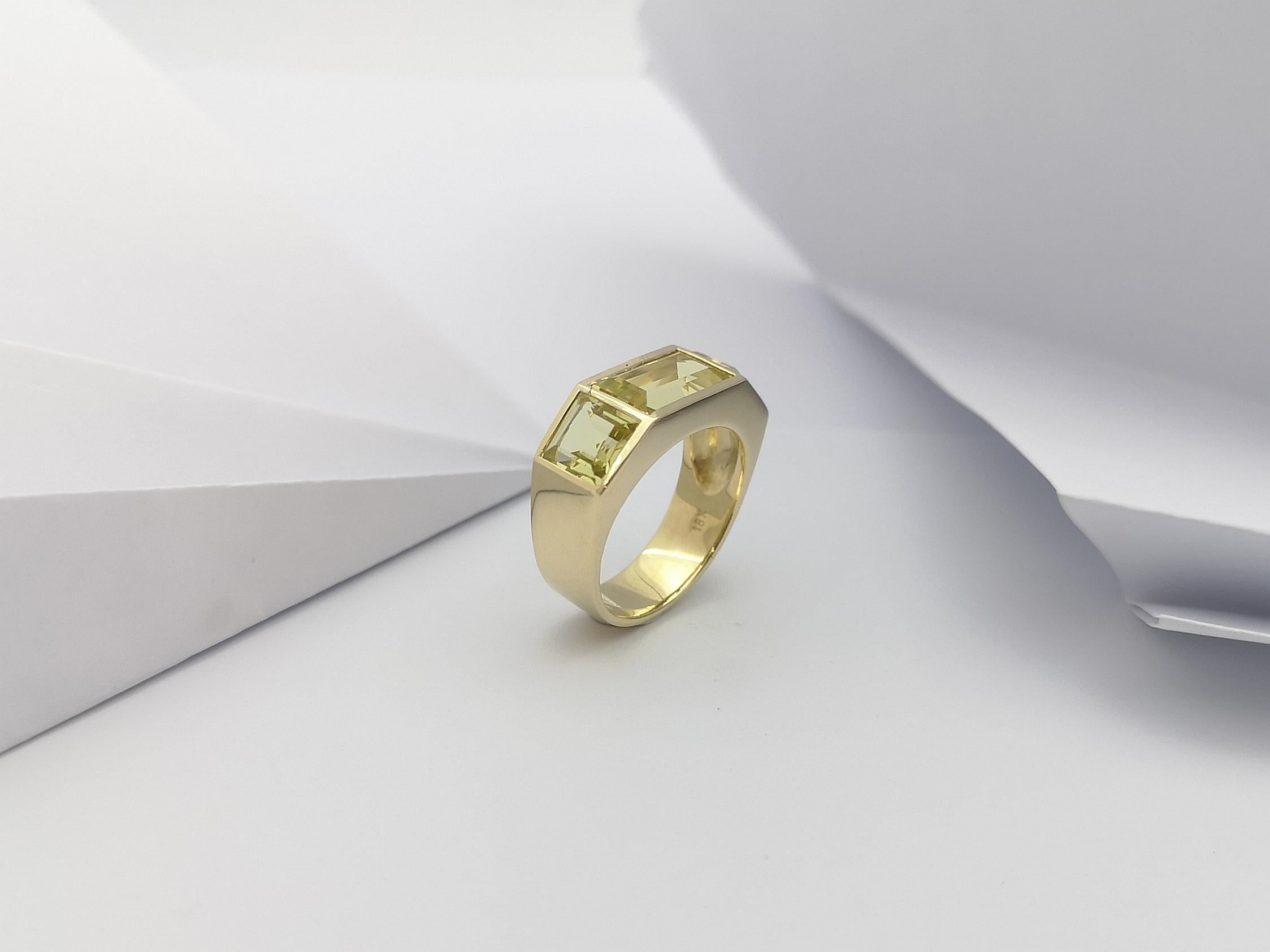 Lemon Quartz Ring Set in 18 Karat Gold Settings For Sale 4