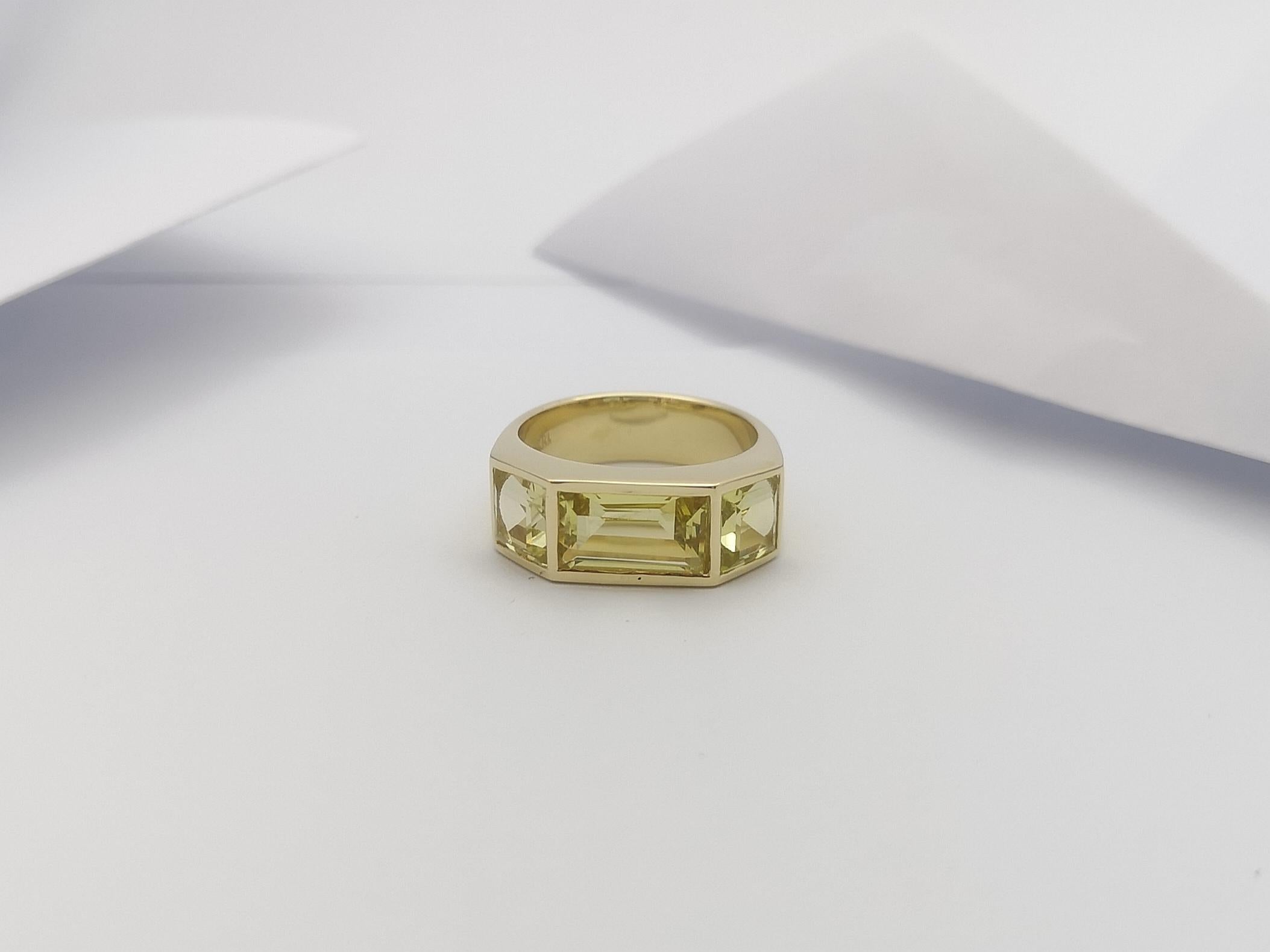 Women's or Men's Lemon Quartz Ring Set in 18 Karat Gold Settings For Sale