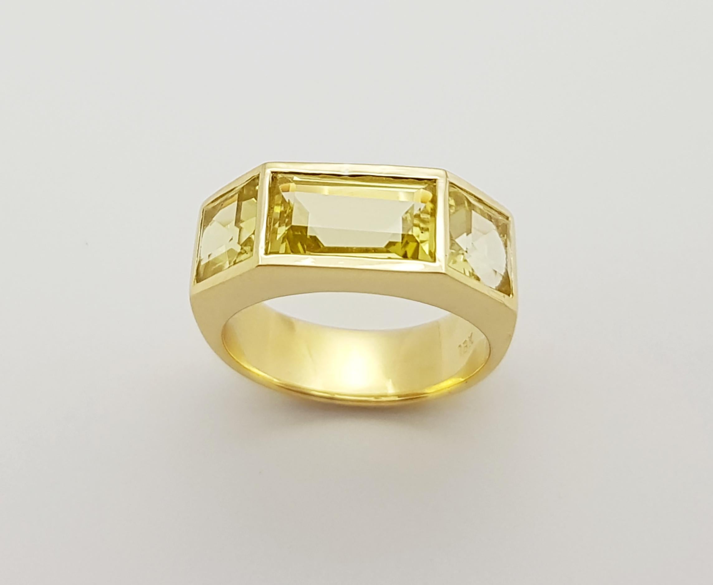 Lemon Quartz Ring Set in 18 Karat Gold Settings For Sale 1