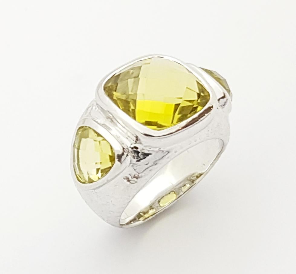 Mixed Cut Lemon Quartz Ring set in Silver Settings For Sale