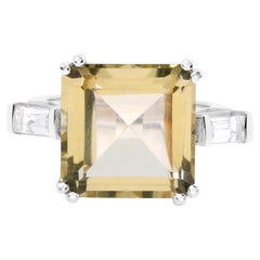 Lemon Quartz Ring With White Topaz 11.4 Carats Sterling Silver