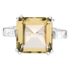 Lemon Quartz Ring With White Topaz 11.4 Carats Sterling Silver