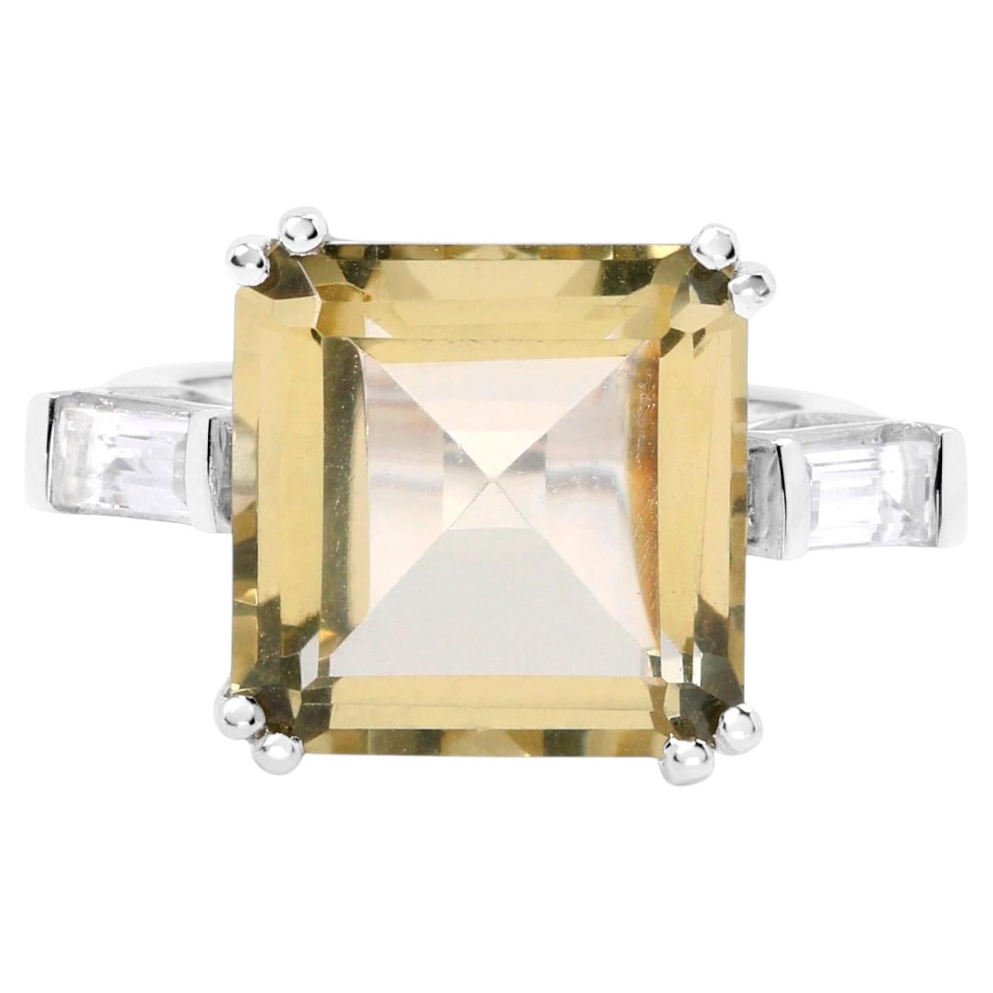 Zitronenquarz Ring mit weißem Topas 11,4 Karat Sterling Silber im Angebot