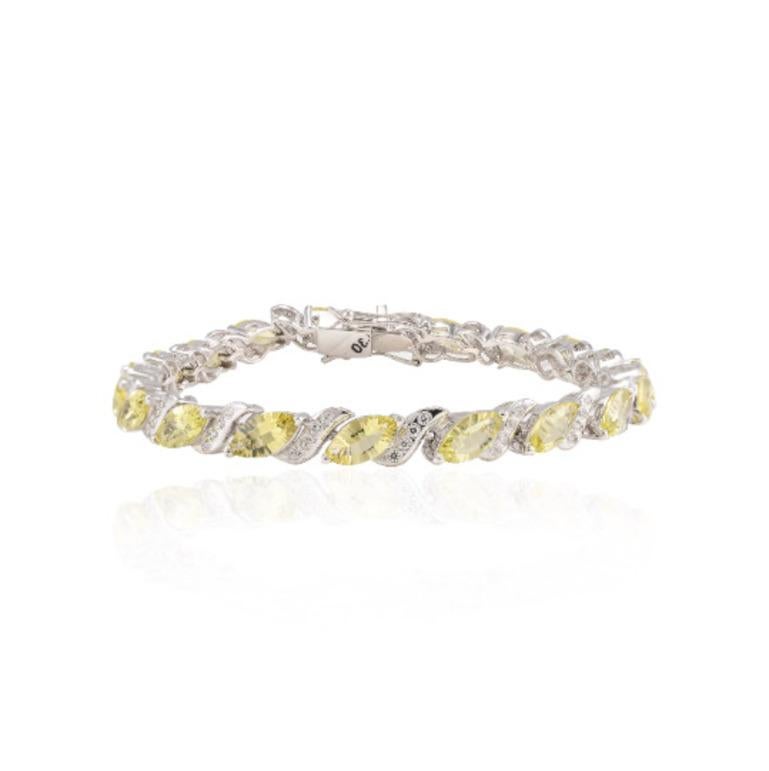 Lemon Topaz and Diamond Wedding Bracelet for Women Crafted in Sterling Silver showcases endlessly sparkling natural lemon topaz, weighing 15.3 carat. It measures 7.25 inches long in length. 
Lemon Topaz improves mental strength.
Designed with