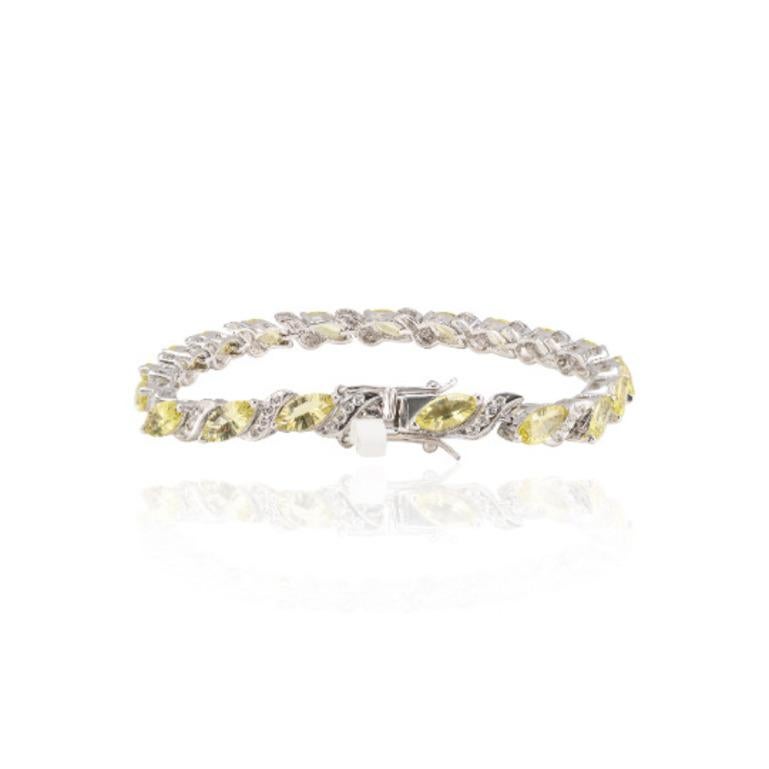 Marquise Cut Lemon Topaz and Diamond Wedding Bracelet for Women Crafted in Sterling Silver For Sale