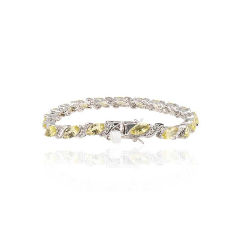 Marquise Cut Lemon Topaz and Diamond Wedding Bracelet for Mom Gift Crafted in Sterling Silver For Sale
