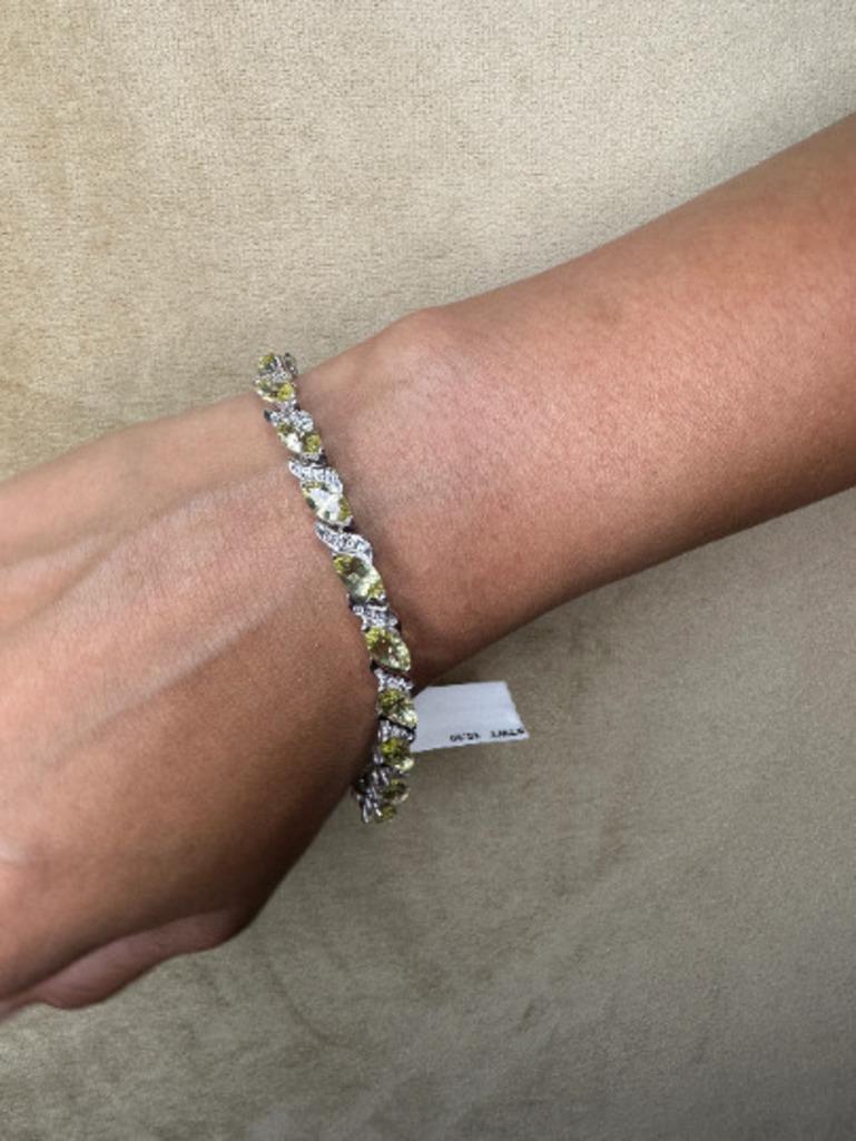 Lemon Topaz and Diamond Wedding Bracelet for Mom Gift Crafted in Sterling Silver For Sale 2