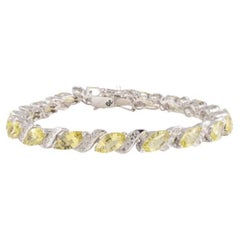 Retro Lemon Topaz and Diamond Wedding Bracelet for Women Crafted in Sterling Silver
